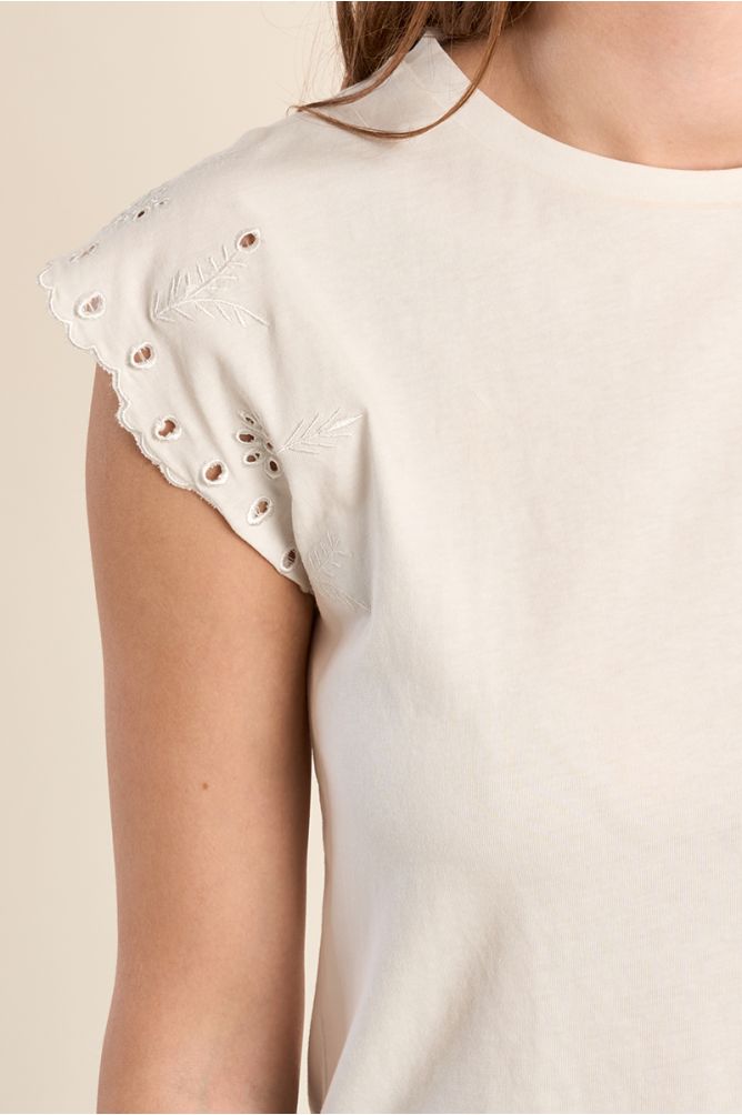 Cotton T-shirt with embroidered sleeves