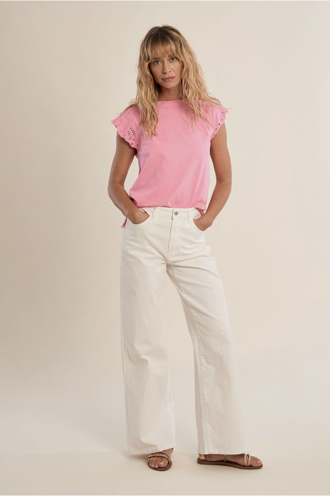 Cotton T-shirt with embroidered sleeves