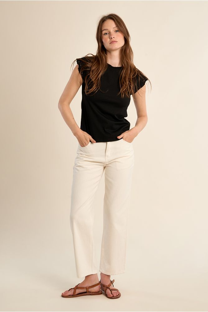 Cotton T-shirt with embroidered sleeves