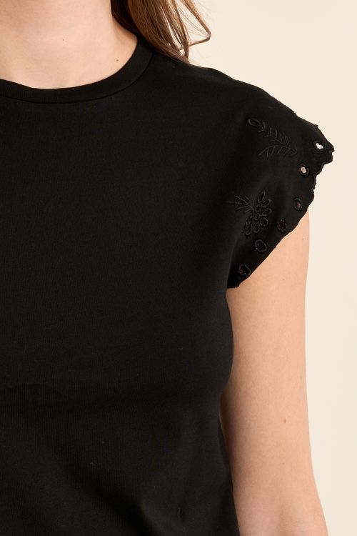 Cotton T-shirt with embroidered sleeves