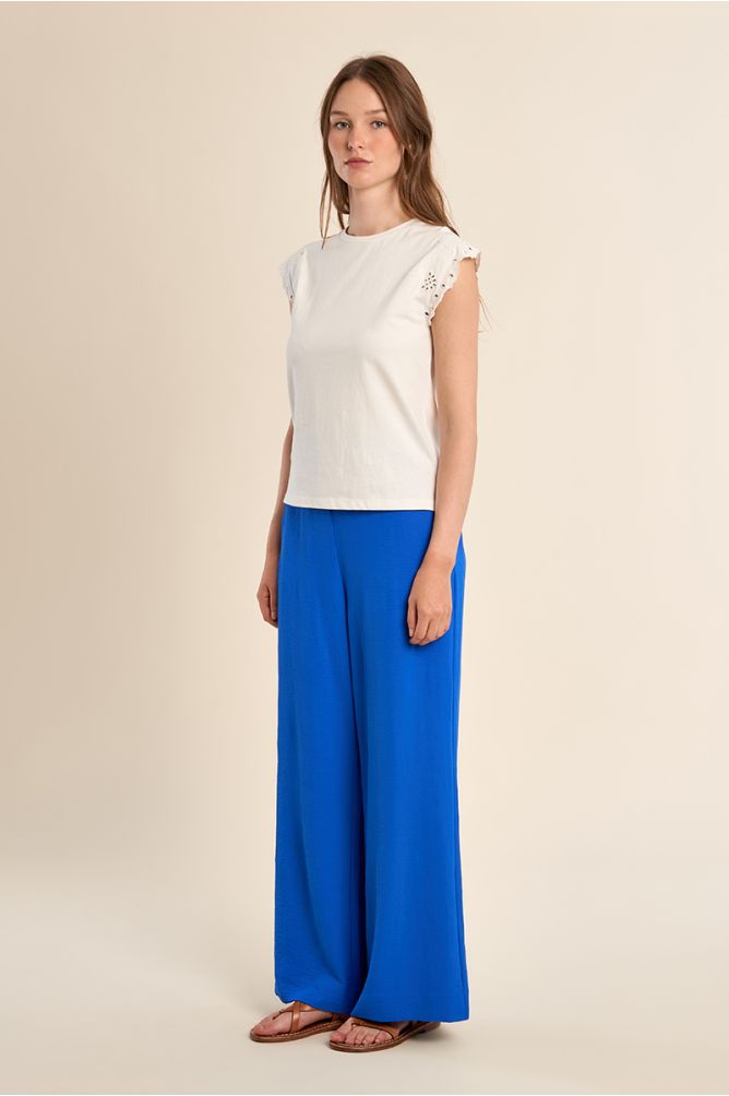 Cotton T-shirt with embroidered sleeves