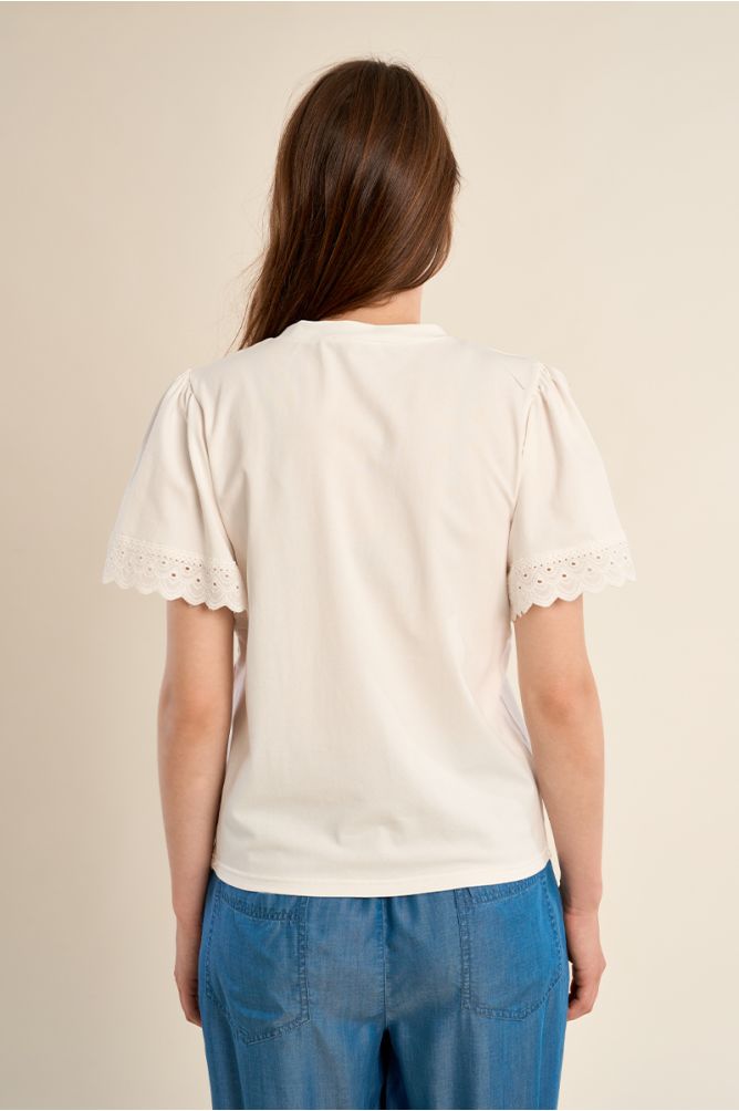 Oversized cotton T-shirt, ruffled sleeves