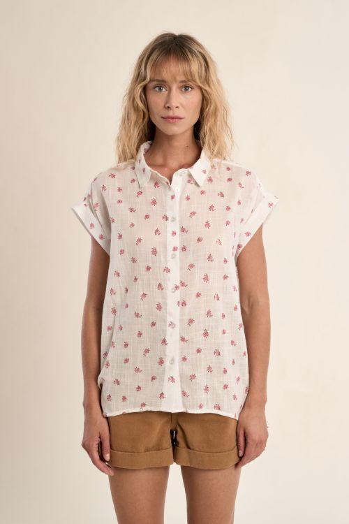 Camisa de mujer de manga corta, estampado flores.