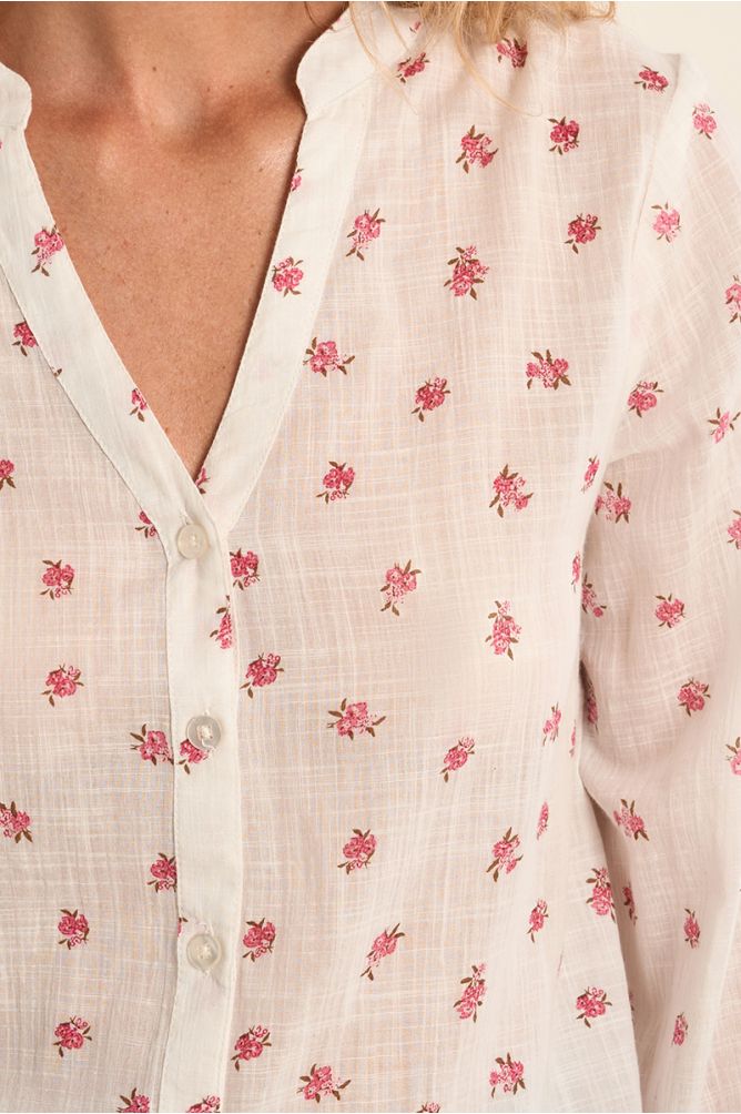 Camisa de mujer de manga larga, estampado flores.