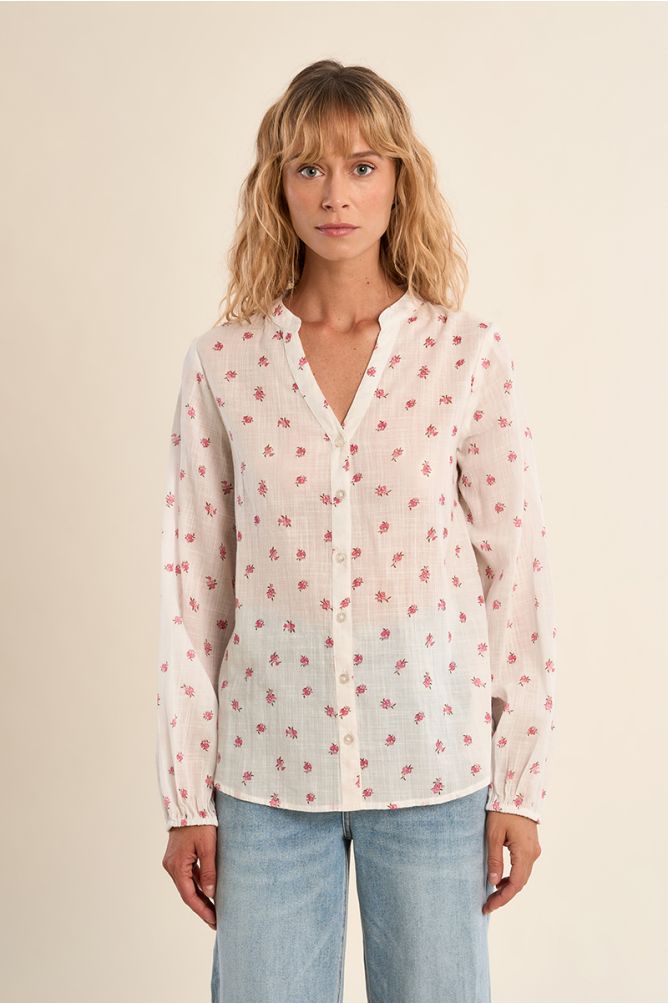Camisa de mujer de manga larga, estampado flores.