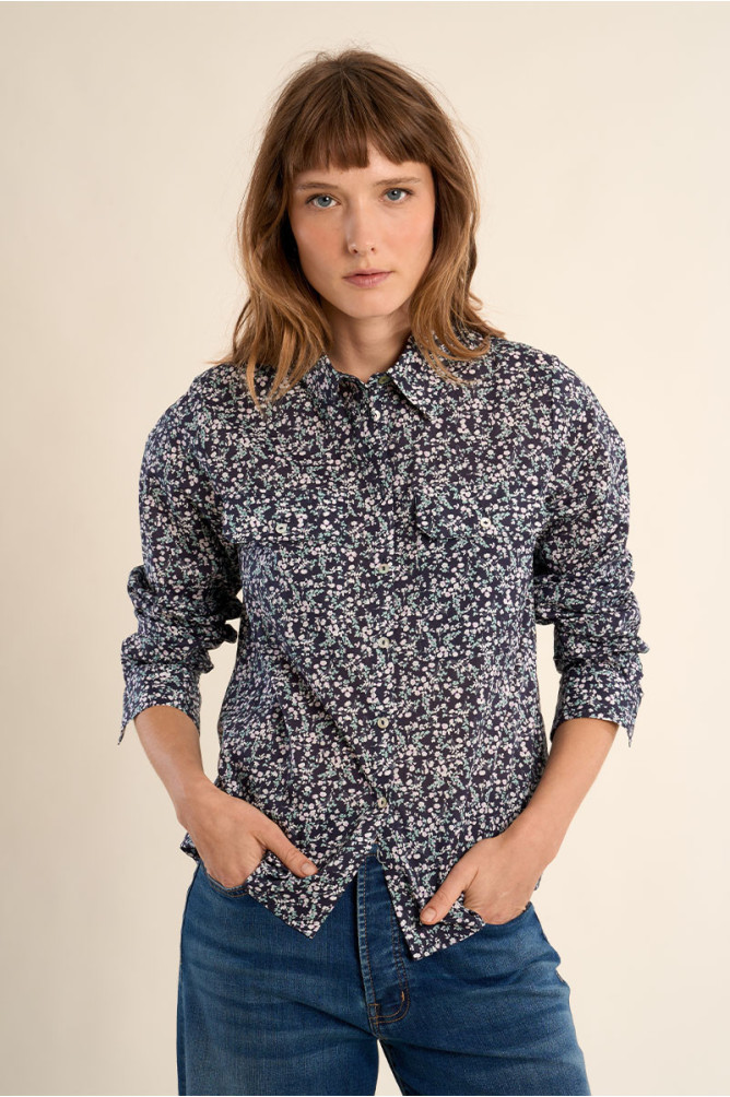 Camisa de mujer de manga larga, estampado flores.