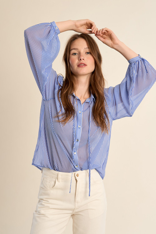 Camisa de mujer de manga larga, estampado rayas.