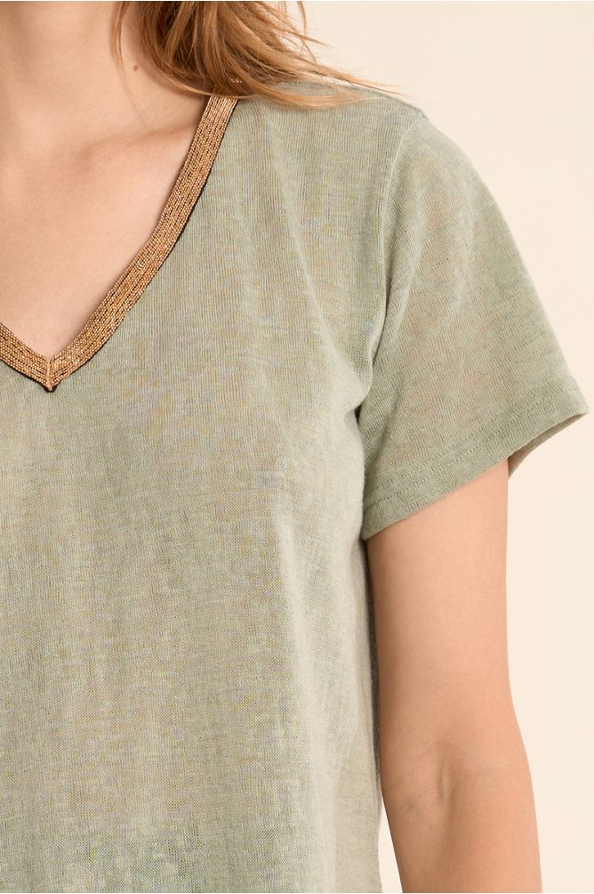 T-shirt col V, doré