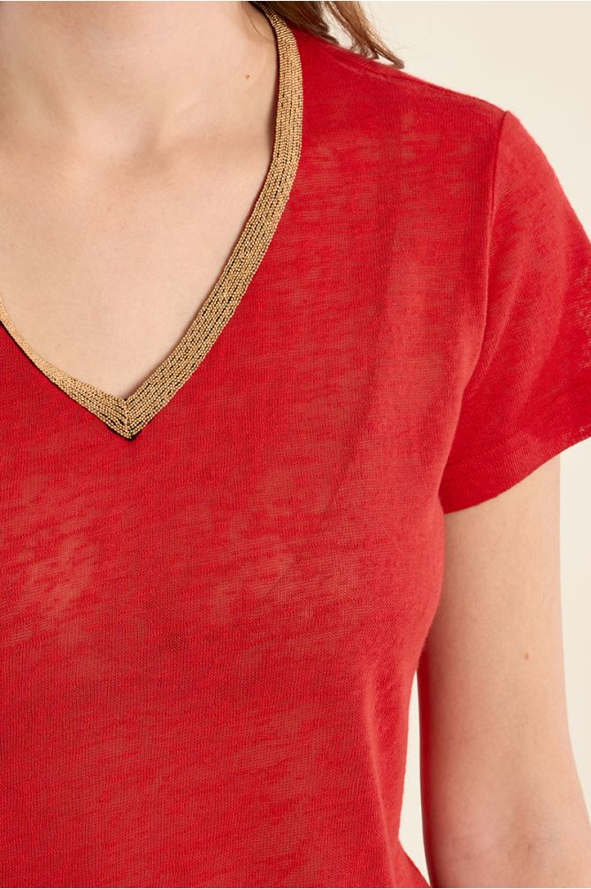 T-shirt col V, doré