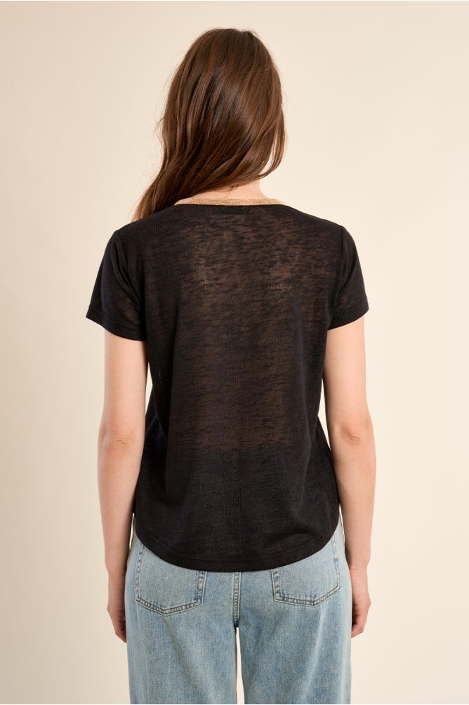 T-shirt col V, doré