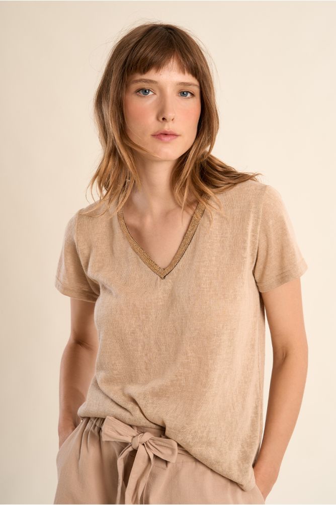 T-shirt col V, doré