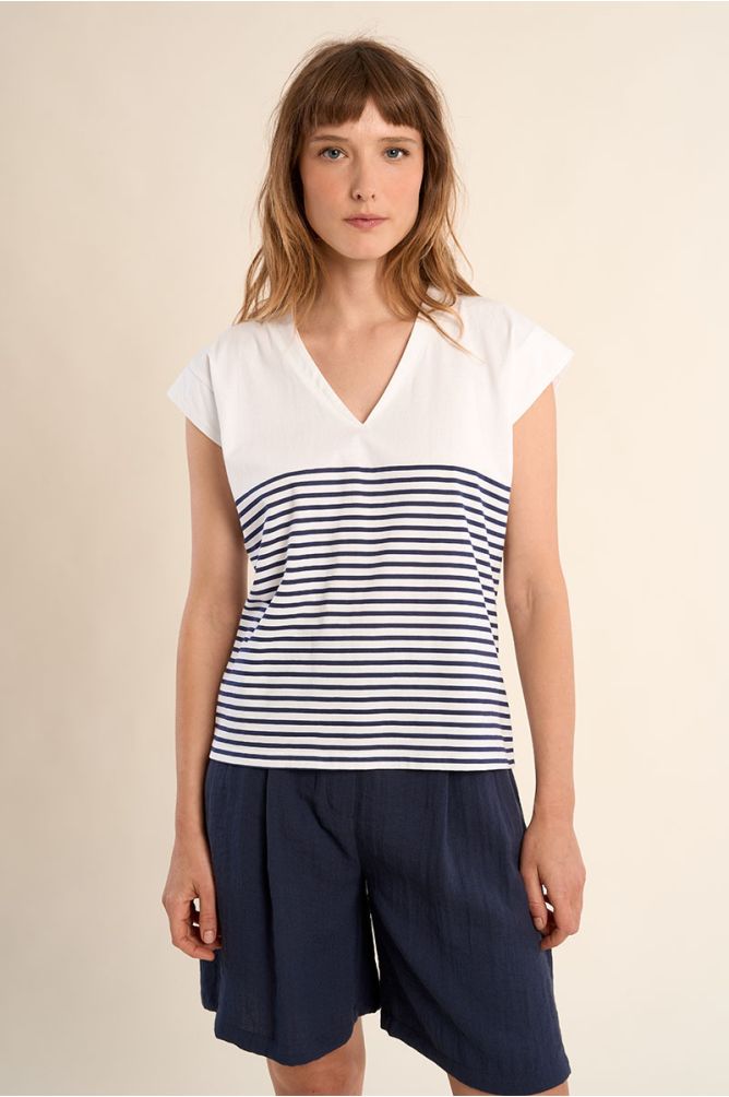 Camiseta de mujer de manga larga, estampado rayas.