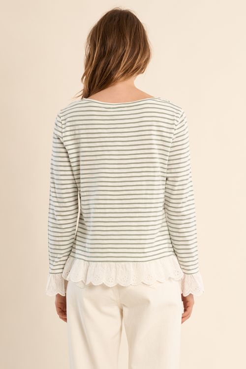 Camiseta de mujer de manga larga, estampado rayas.