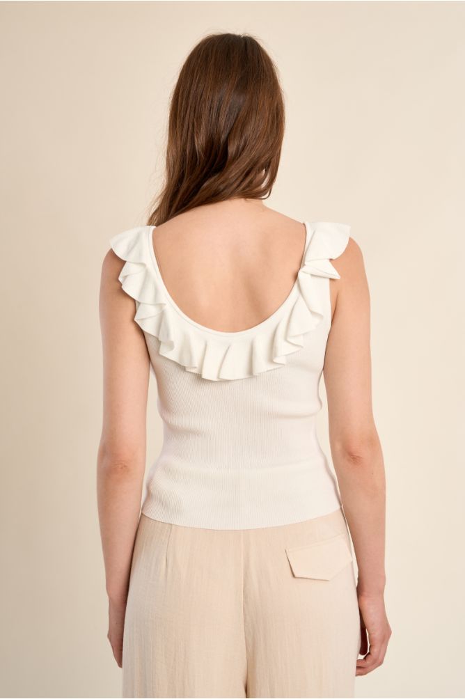 Round neck tank top with ruffles