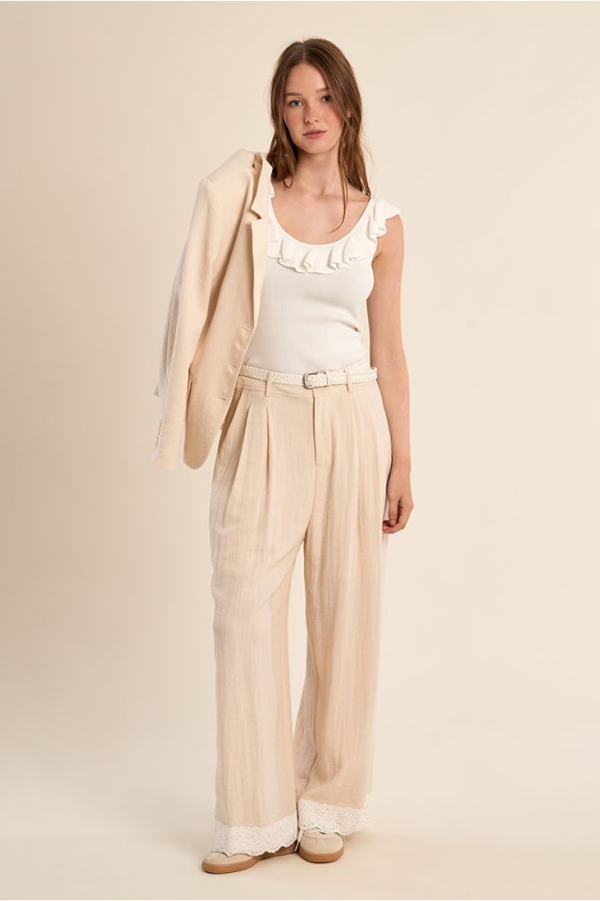 Round neck tank top with ruffles