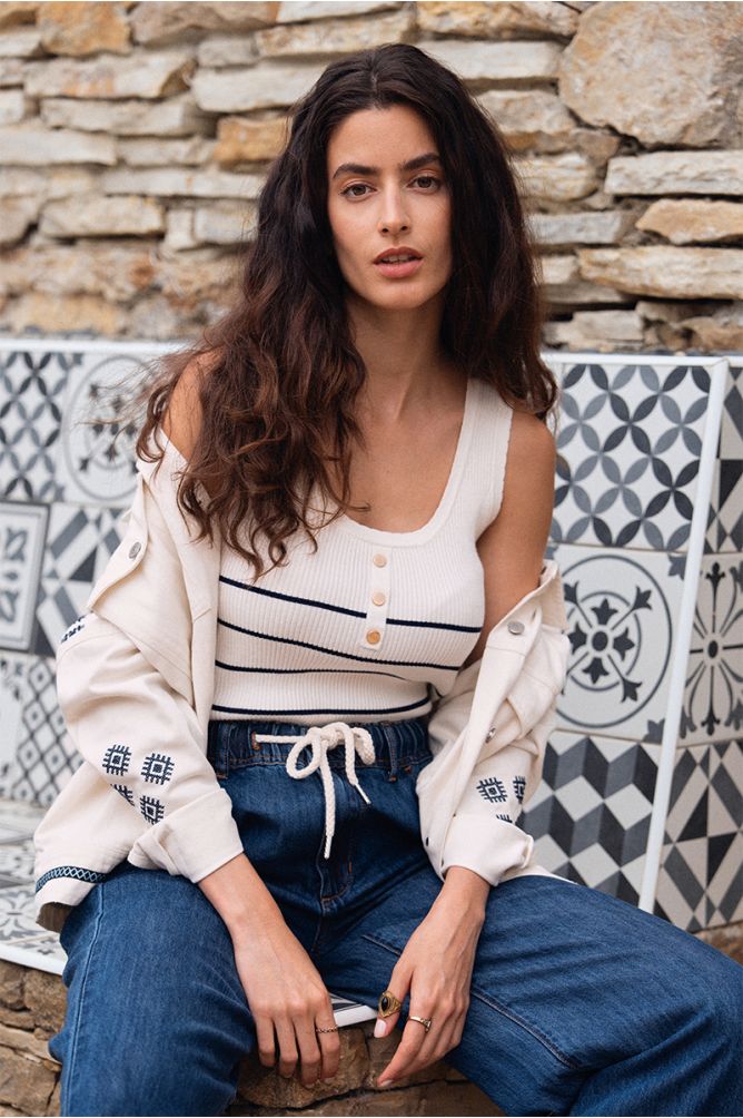 Top de mujer de tirantes, estampado rayas.