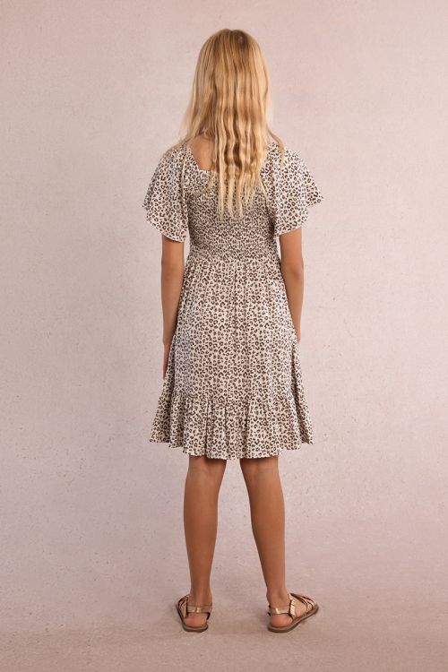 Smocked dress, leopard print