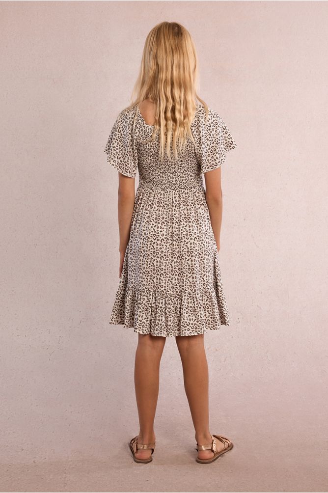 Smocked dress, leopard print