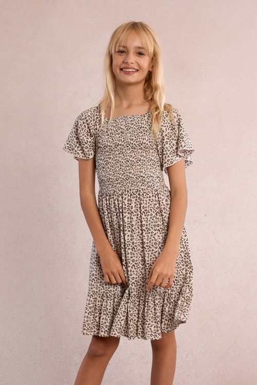 Smocked dress, leopard print