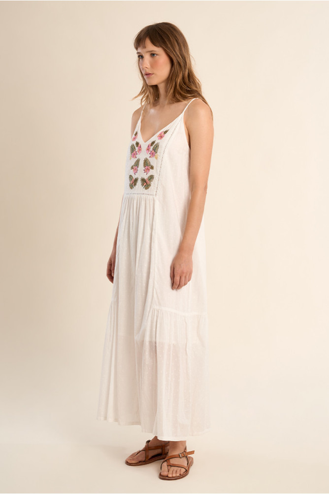 Long cotton dress, embroidered