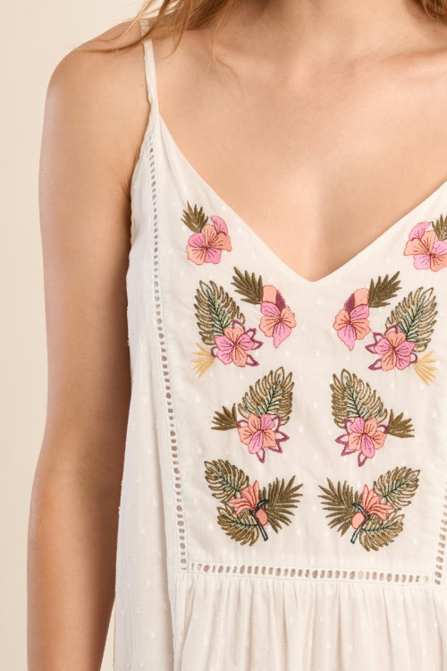 Robe longue en coton, brodée