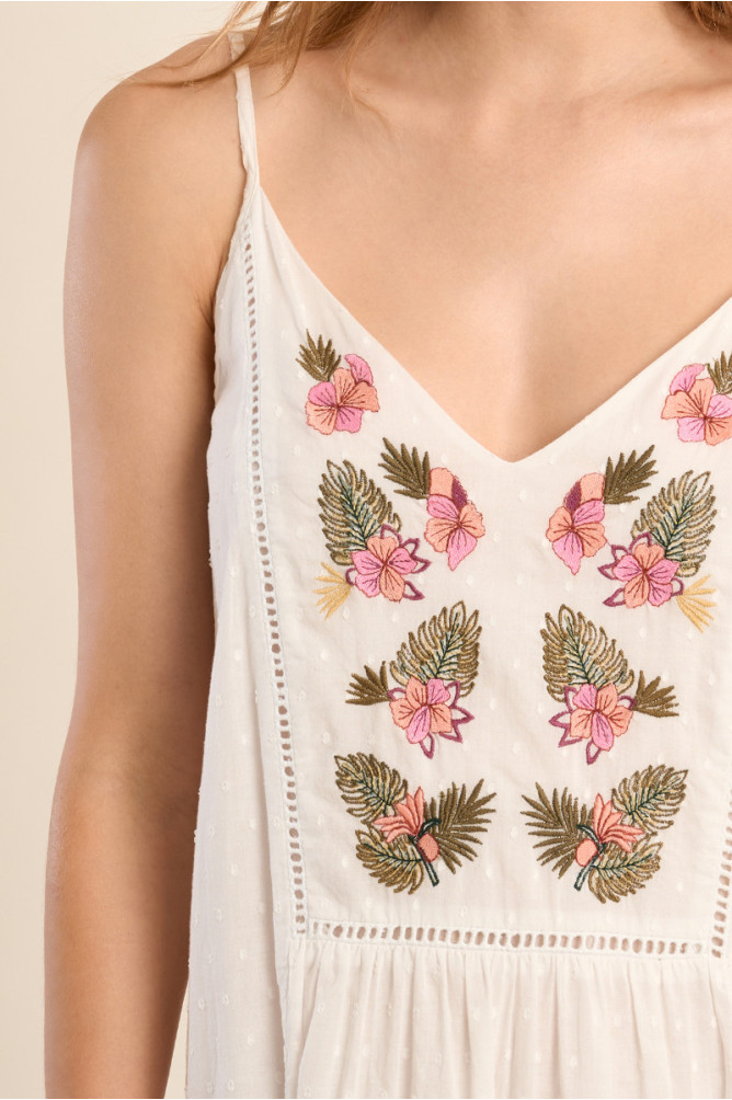 Long cotton dress, embroidered