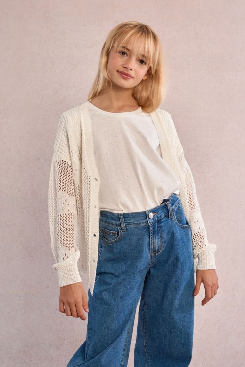 Gilet en maille ajourée, motif fleur
