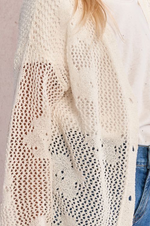 Openwork knit cardigan, flower pattern