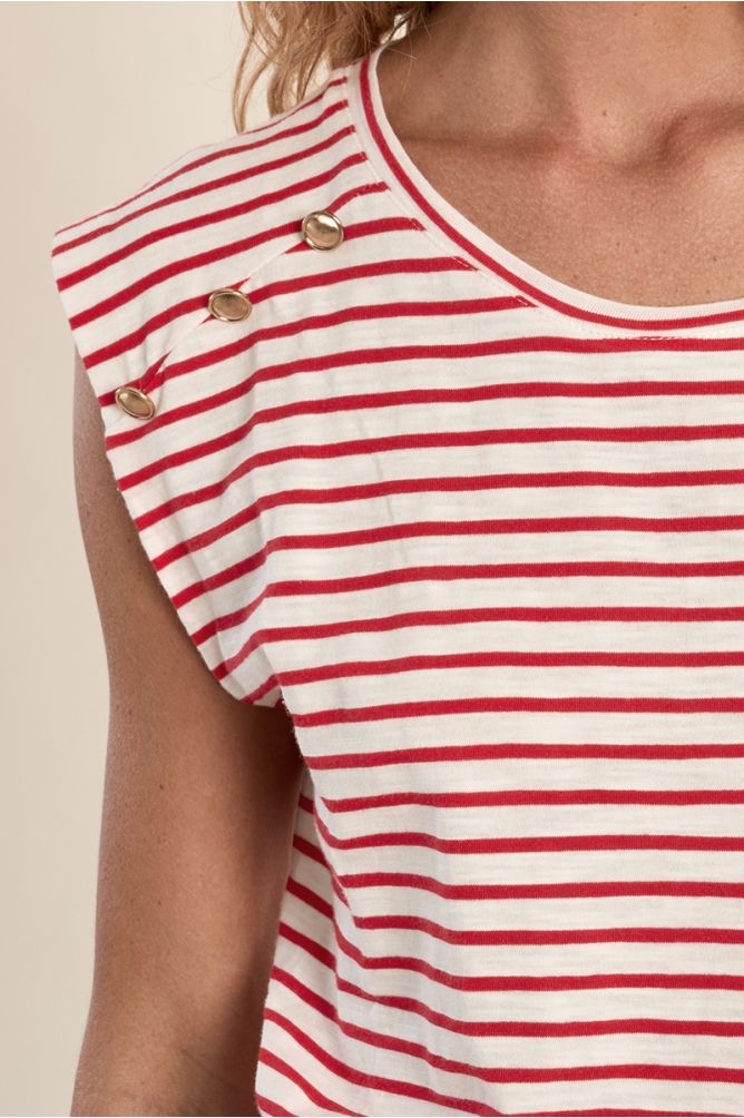 Camiseta de mujer de manga corta, estampado rayas.