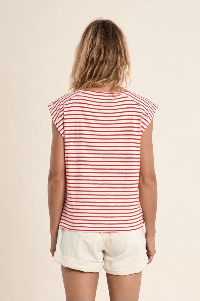 T-shirt marinière en coton avec boutons dorés