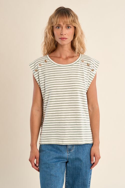 Cotton sailor t-shirt with gold buttons