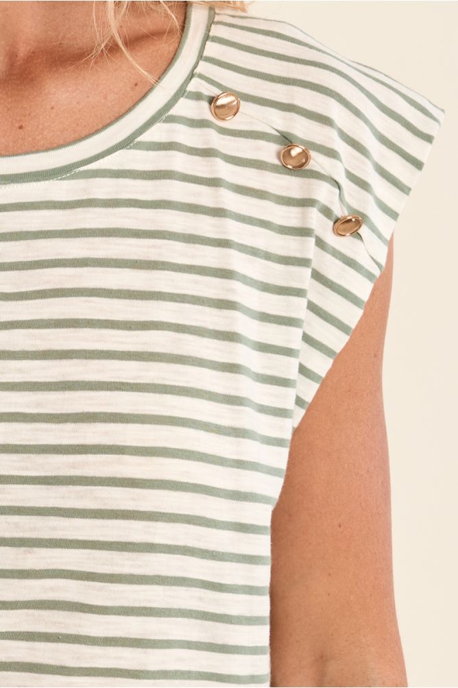 Camiseta de mujer de manga corta, estampado rayas.