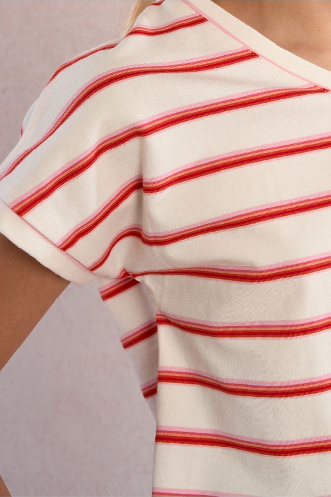 Camiseta de niña de manga corta, estampado rayas.
