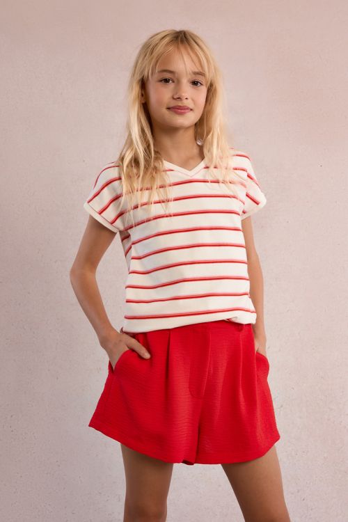 Camiseta de niña de manga corta, estampado rayas.