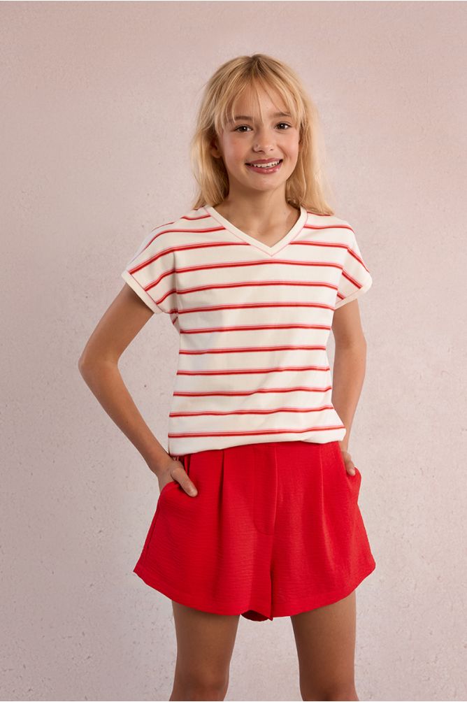 Camiseta de niña de manga corta, estampado rayas.