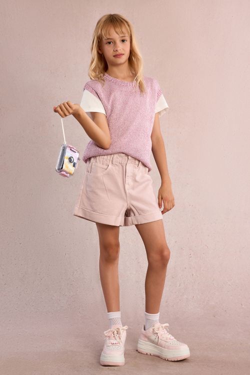 Jersey de niña de manga sisa, corte recto.