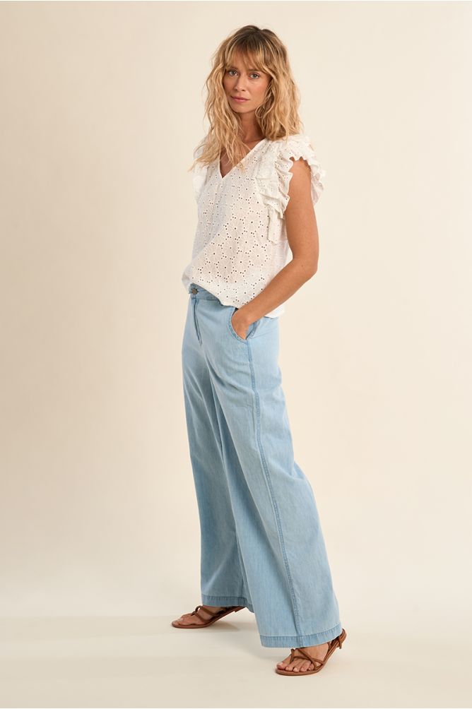 Top en coton, broderies anglaises