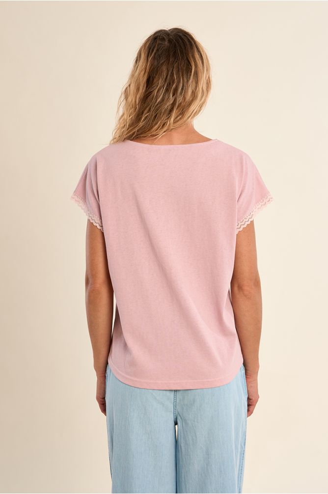 Camiseta de mujer de manga corta, detalle encaje.