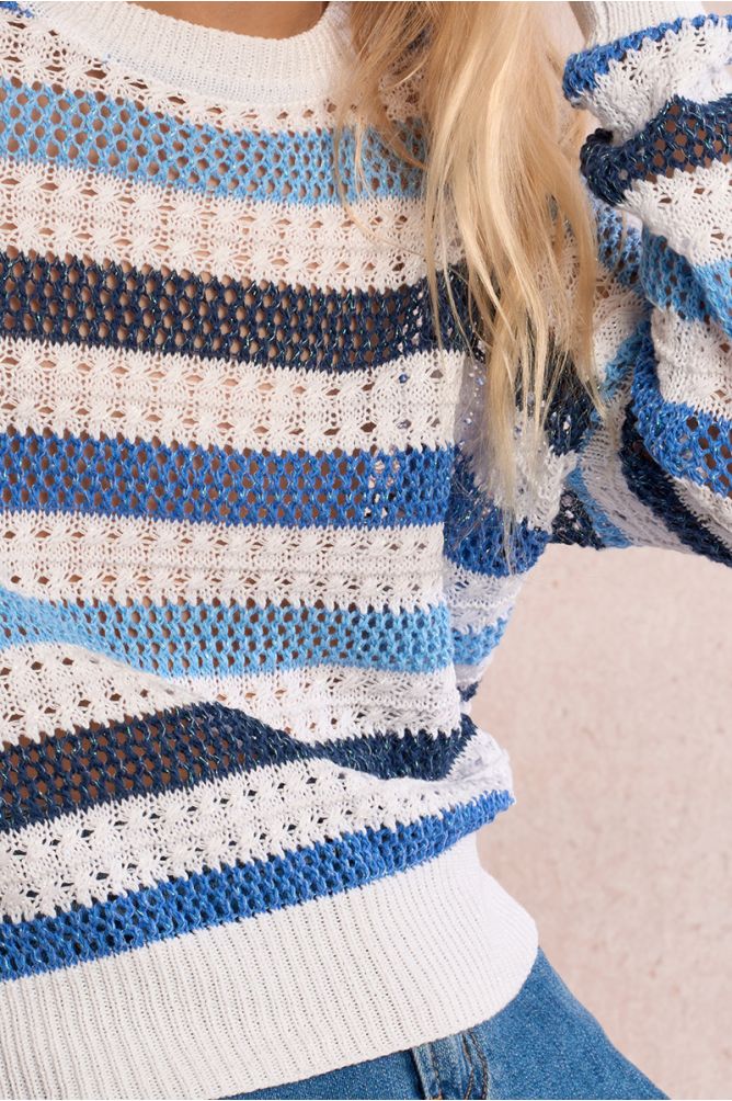 Striped sweater, openwork knit