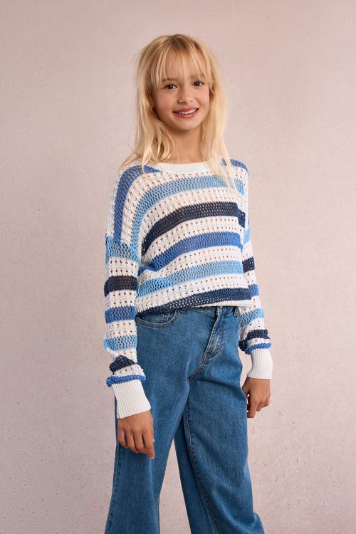 Jersey de niña de manga larga, estampado rayas.