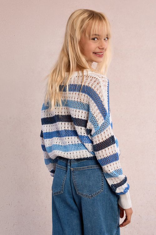 Striped sweater, openwork knit