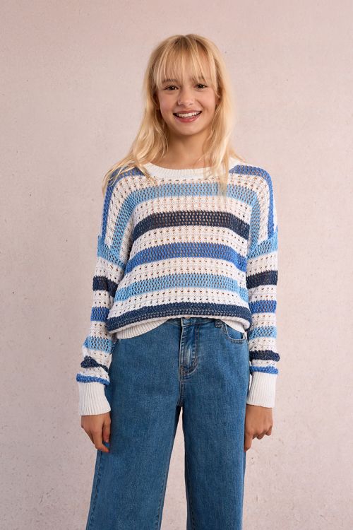 Pull rayé, maille ajourée