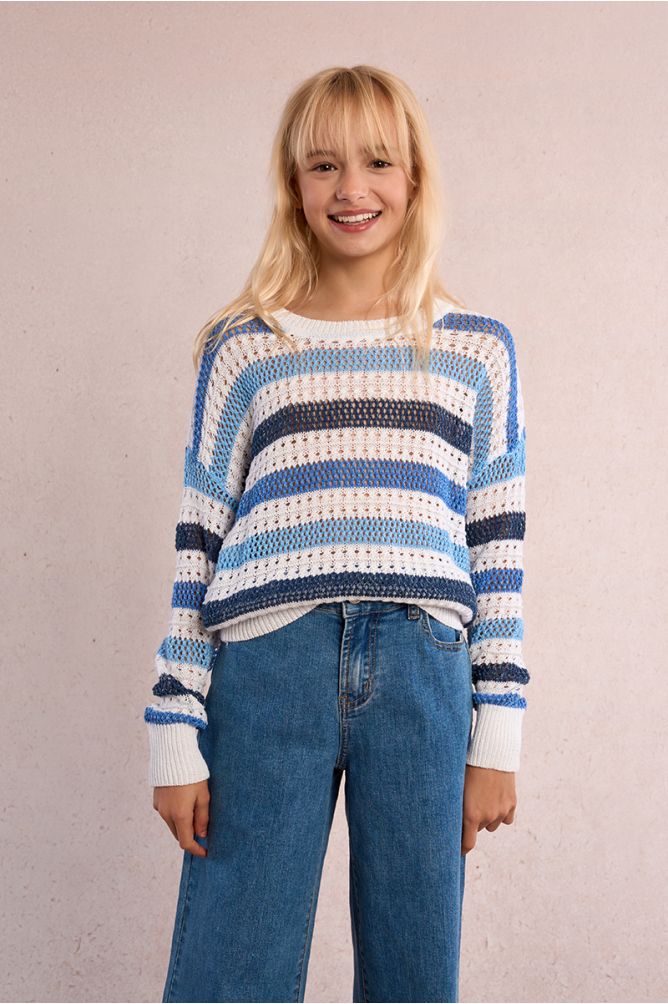 Jersey de niña de manga larga, estampado rayas.