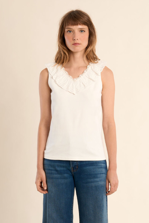 Débardeur, col en broderie anglaise