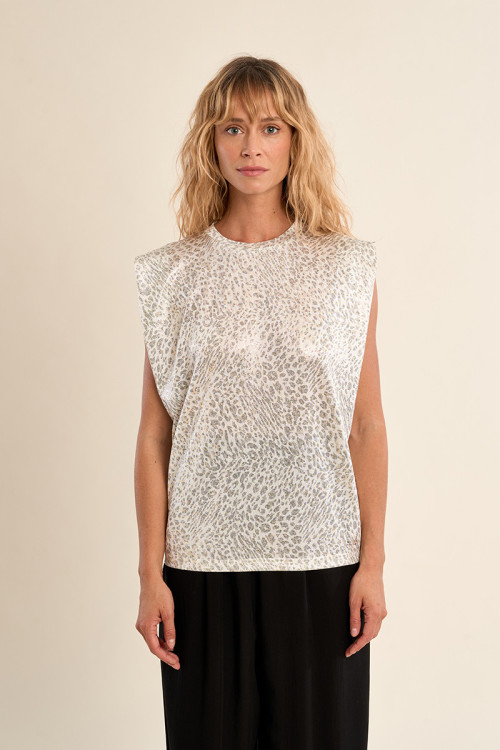 T-shirt imprimé à larges épaulettes