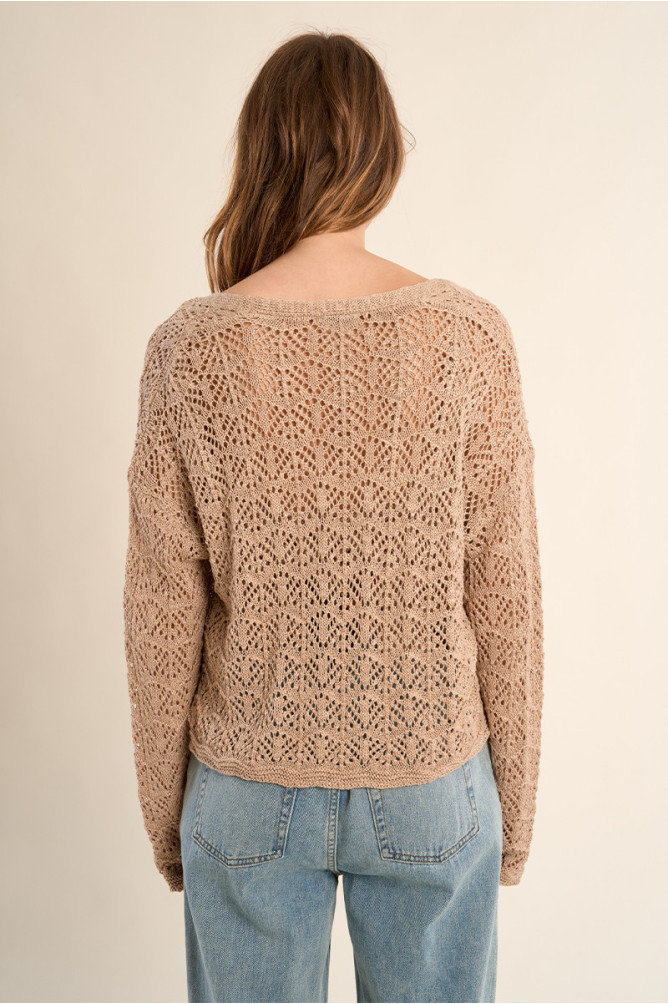 Cárdigan de mujer de manga larga, en tejido crochet.
