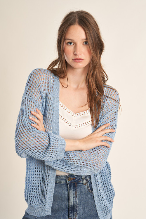 Iridescent and semi-transparent knit cardigan