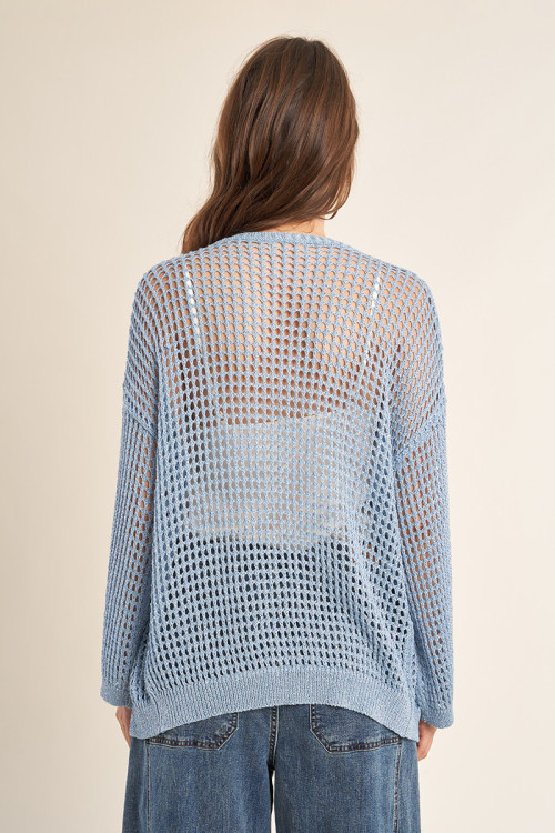 Iridescent and semi-transparent knit cardigan