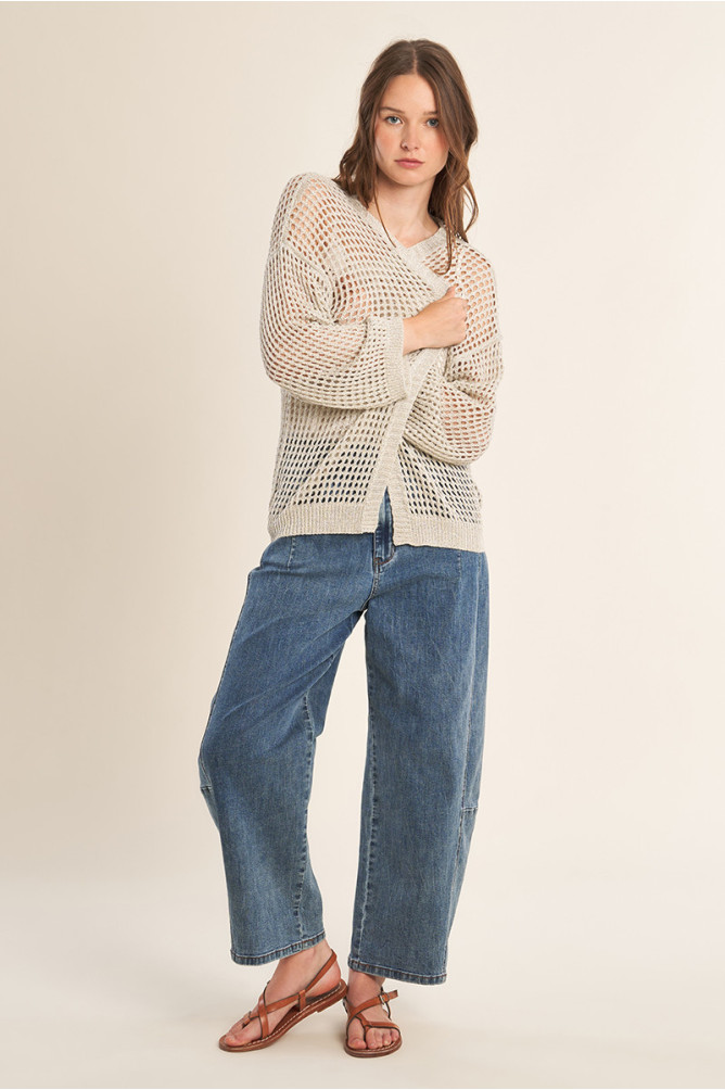 Iridescent and semi-transparent knit cardigan