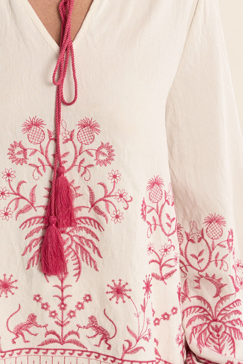 Poplin blouse, embroidered